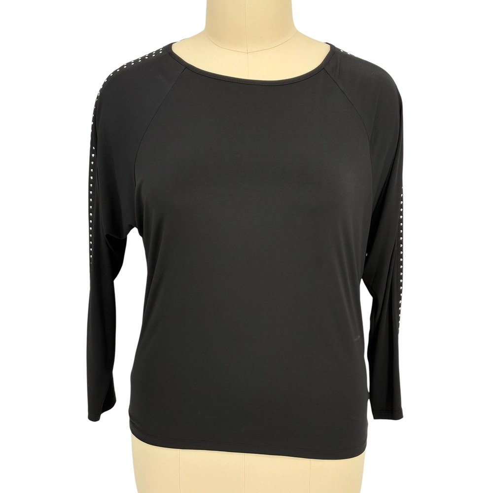 Michael Kors Top Black Studded Raglan Long Sleeve XL